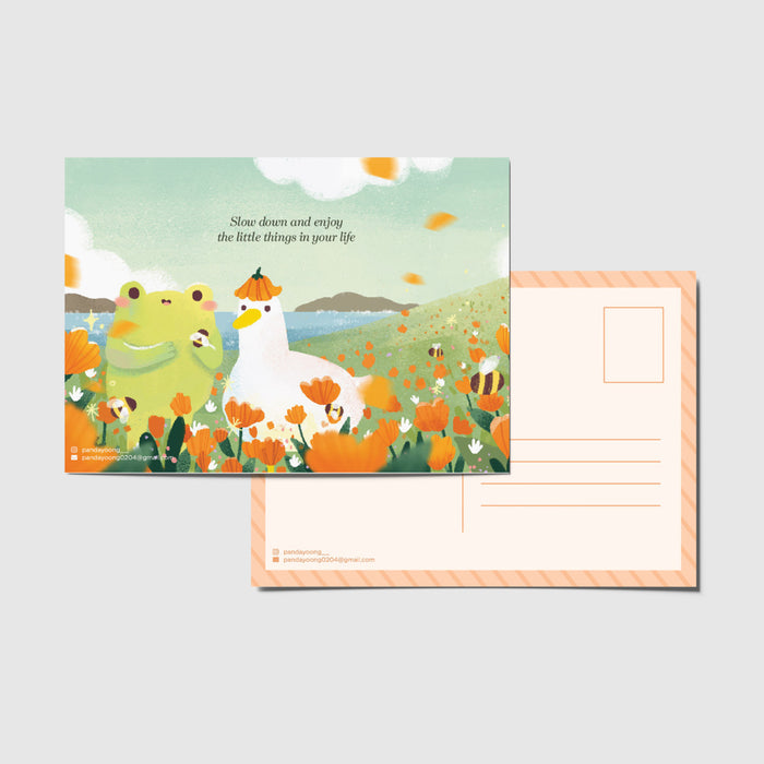 Panda Yoong Postcard // Frog & Ducky Orange Flower Field