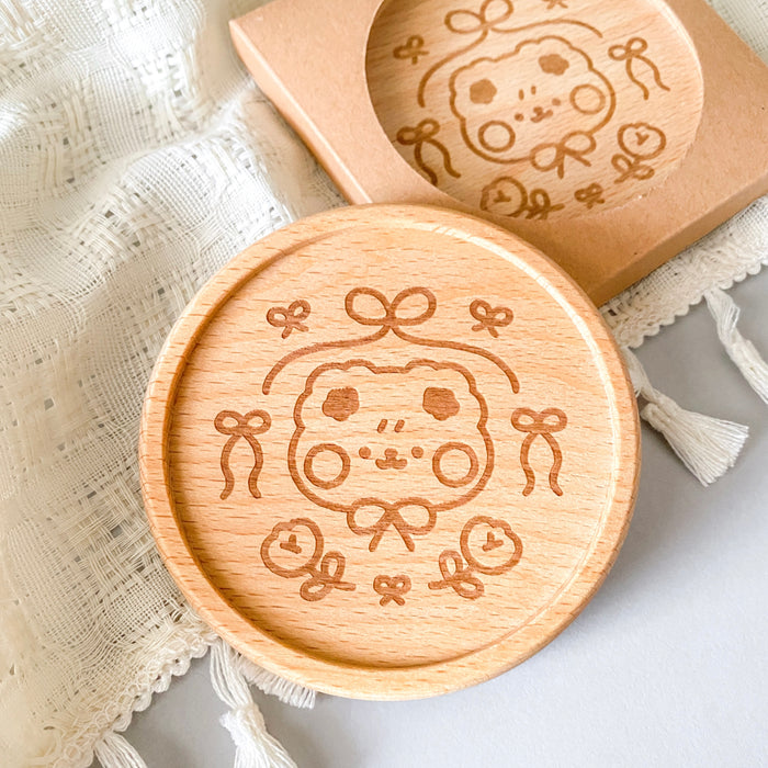 Miichimochi Wooden Coaster // Ribbon Bear