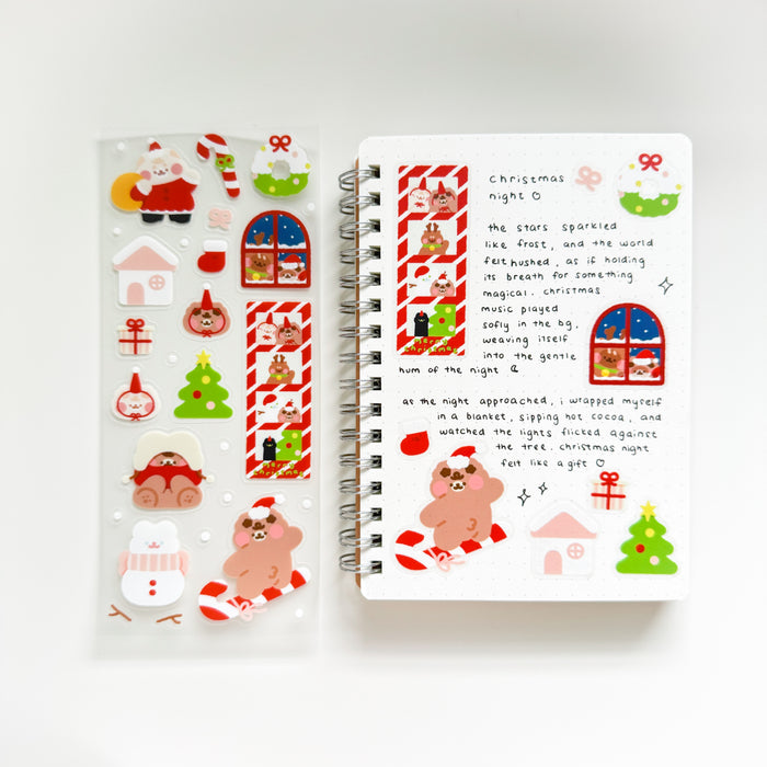 Miichimochi Sticker Sheet // Beary Christmas (Transparent)