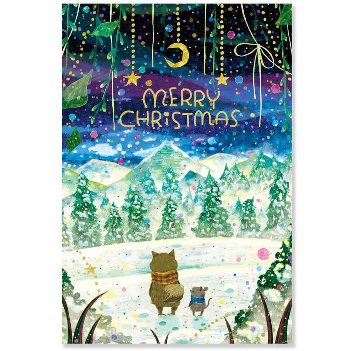 Muumegu Christmas Foiled Postcard Print // Night Sky