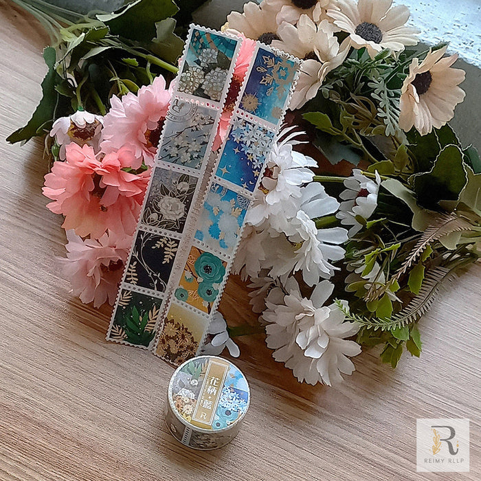 Reimy Gold Foil Stamp Washi Tape // Blue Flower