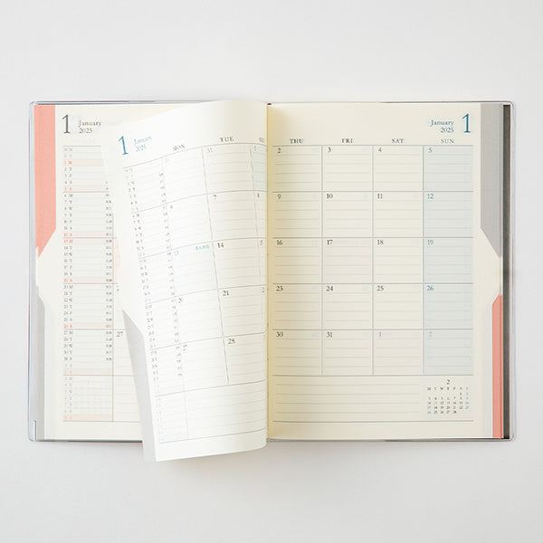 2025 MIDORI Double Schedule Diary // Monthly Block (Black)