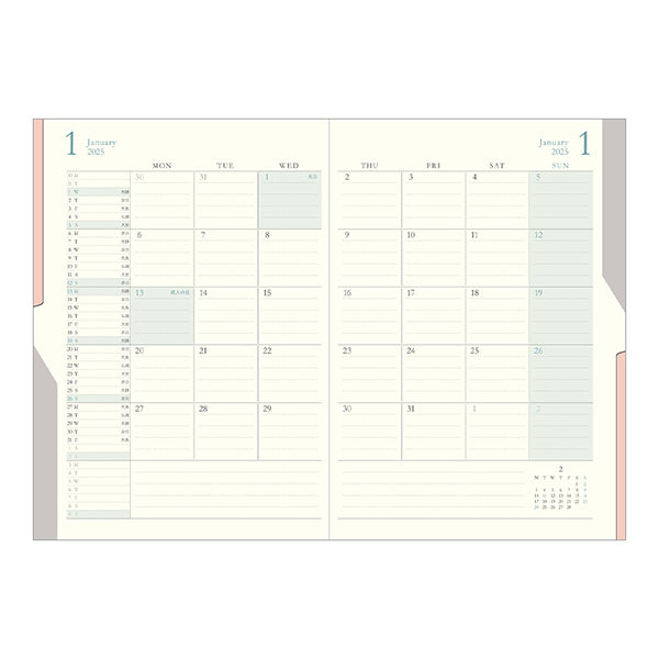 2025 MIDORI Double Schedule Diary // Monthly Block (Black)