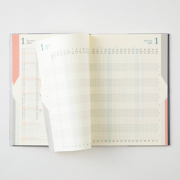 2025 MIDORI Double Schedule Diary // Monthly Block & Gantt Chart (Navy Blue)