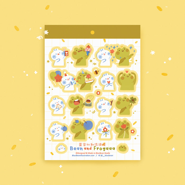 BlueBean 蓝豆 Sticker Sheet // Bean and Frogaaa