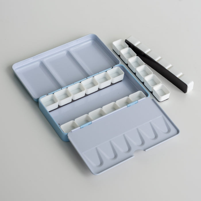 Enamel Metal Box for Watercolour with 24 Half Pans // Sea Salt Blue