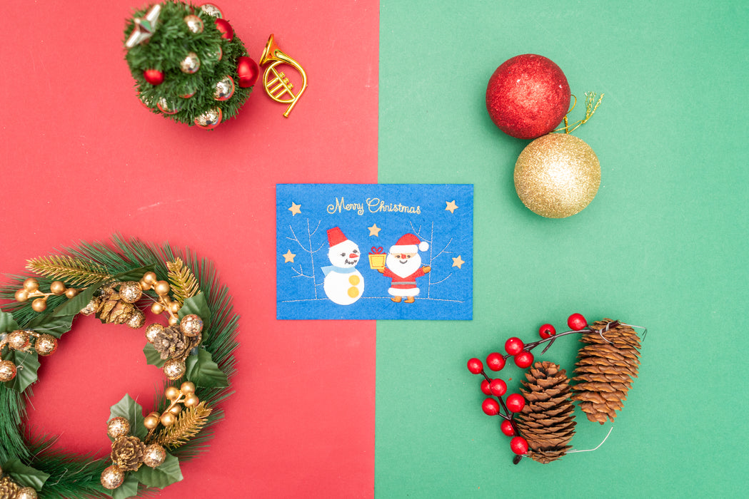 Embroidery Snowman Santa Claus Greeting Card