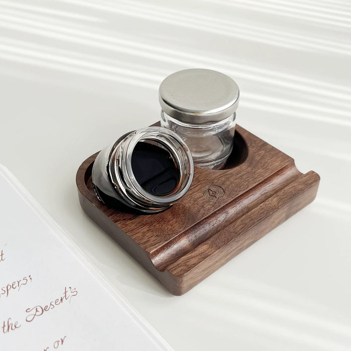 Walnut Wood Inkwell and Pen Holder