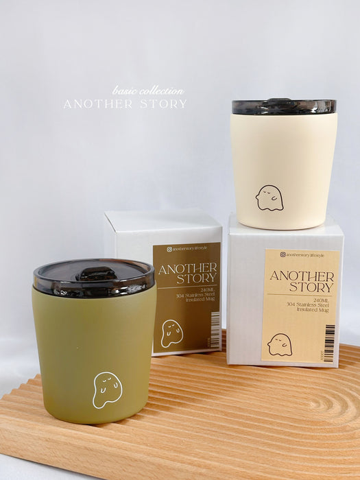 Another Story Basic Collection // Stainless Steel Mug: White Small Ghost