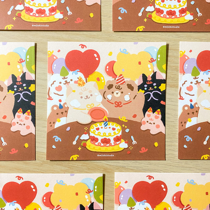 Miichimochi Postcard // Birthday Party (Square)