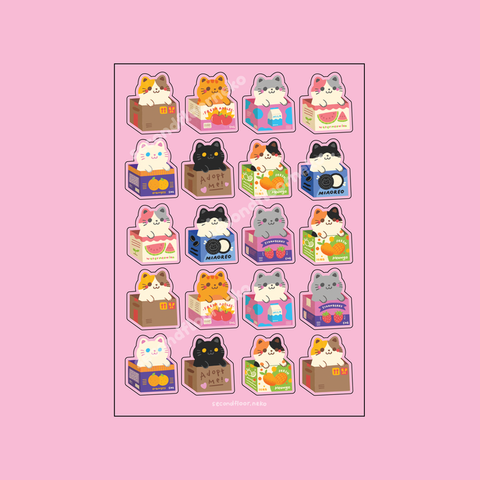 secondfloor.neko Transparent Sticker Sheet // Cat in Boxes