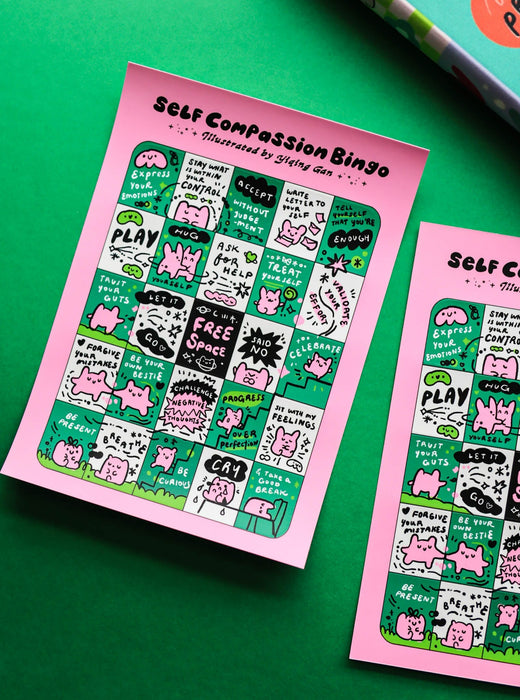 Quirkyqing by yiqing gan Sticker Sheet // Self Compassion Bingo