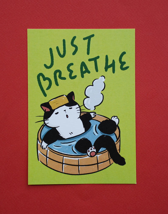 Just Breathe Onsen Cat Print