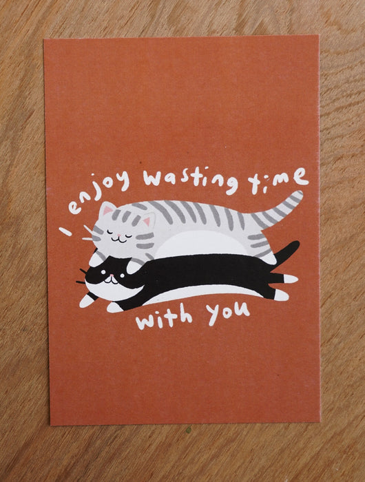 Wasting Time Together Cat Postcard