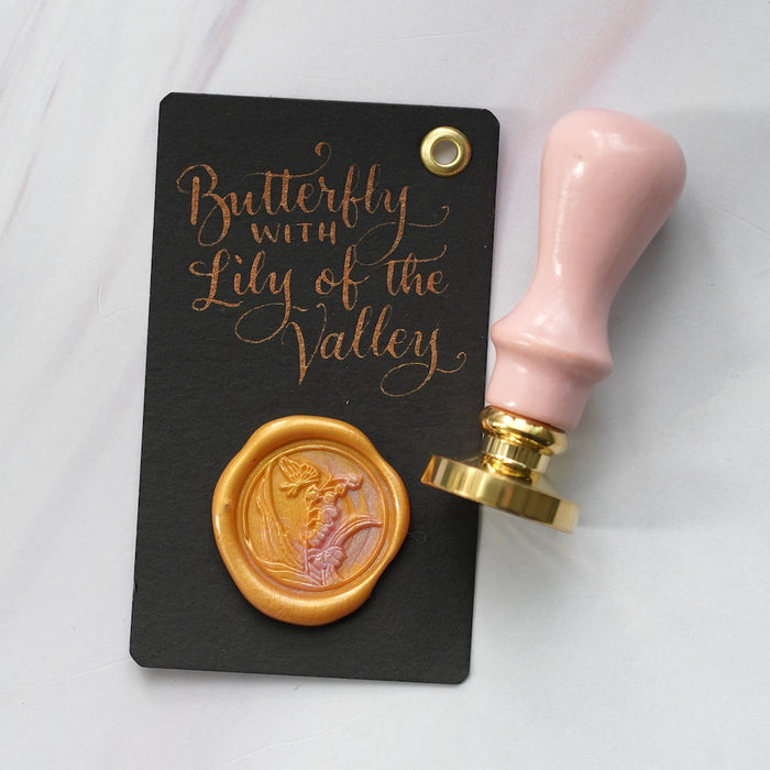 Wooden Wax Seal // Butterfly with Lily of the Valley