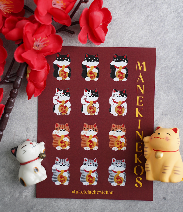 Maneki Neko Lucky Cat Stickers (Luke, Leia, Chewie & Han)