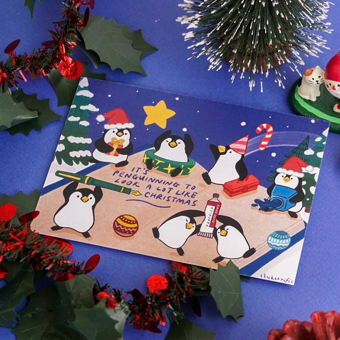 Stickerrific | Festive Penguins Stationery Christmas Postcard