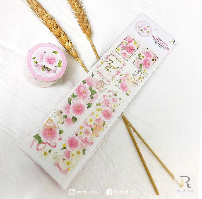Reimy Gold Foil Stamp Washi Tape // Pink Camellia