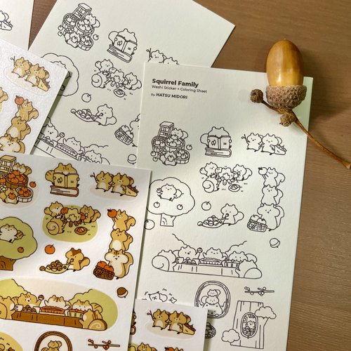 Hatsu Midori Sticker Sheet // Squirrel Family