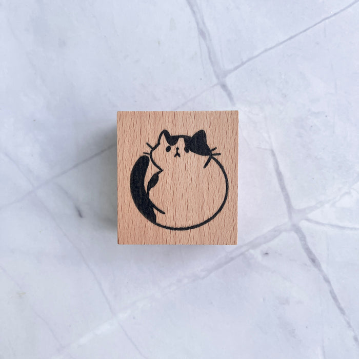 Round Cat Rubber Stamp