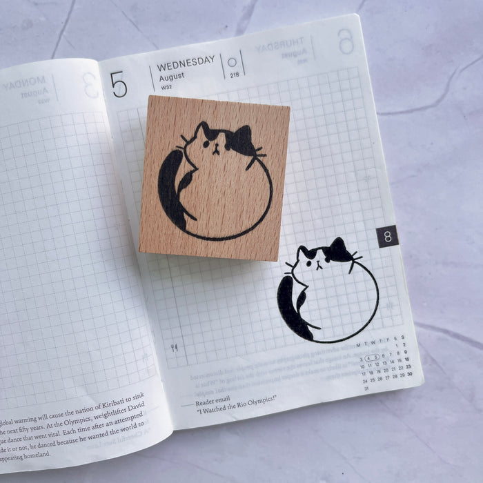 Round Cat Rubber Stamp
