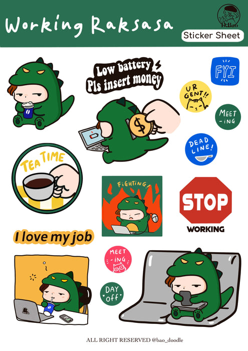 Bao Doodle Sticker Sheet // Raksasa Bao Working