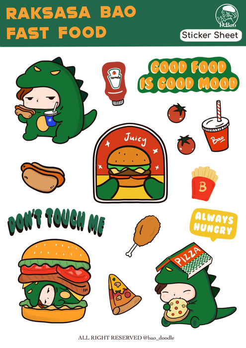 Bao Doodle Sticker Sheet // Raksasa Bao Fast Food