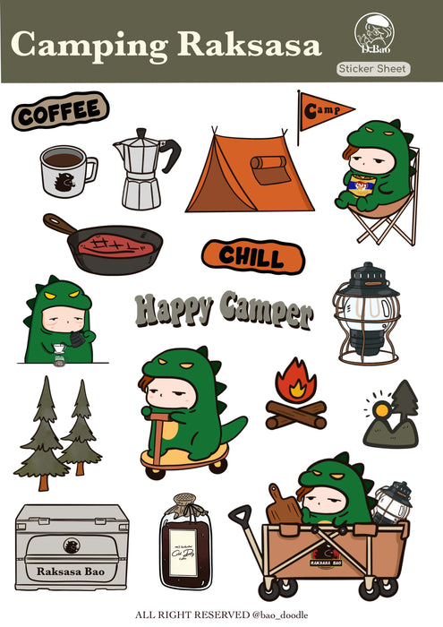 Bao Doodle Sticker Sheet // Raksasa Bao Camping