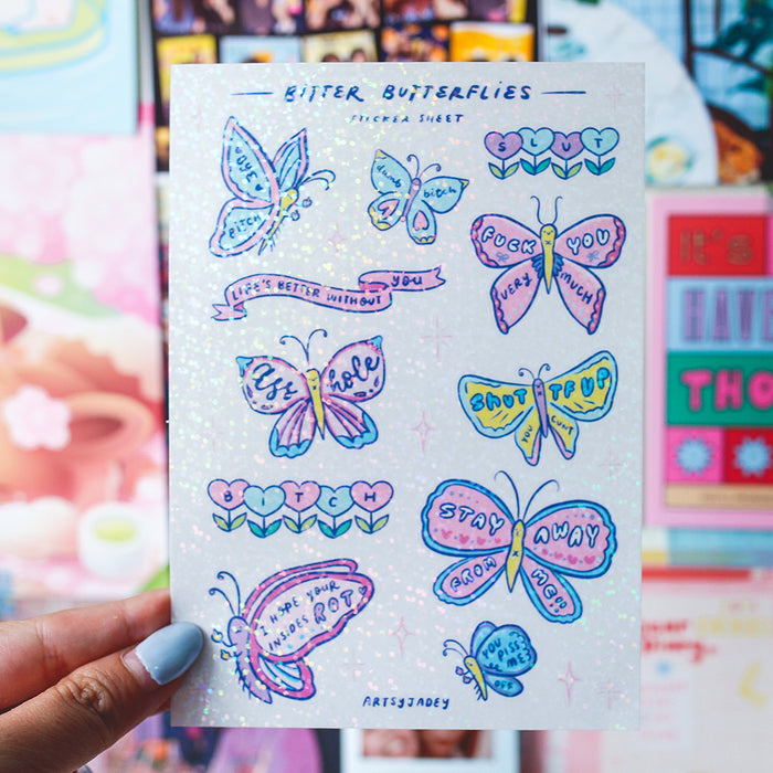 Artsy Jadey Sticker Sheet // Bitter Butterflies (Clear Holo)