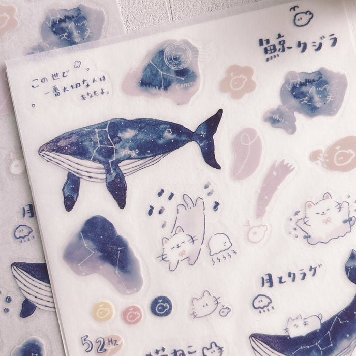 魚餅一隻熊 UBEE Transfer Sticker // Whale and Cat