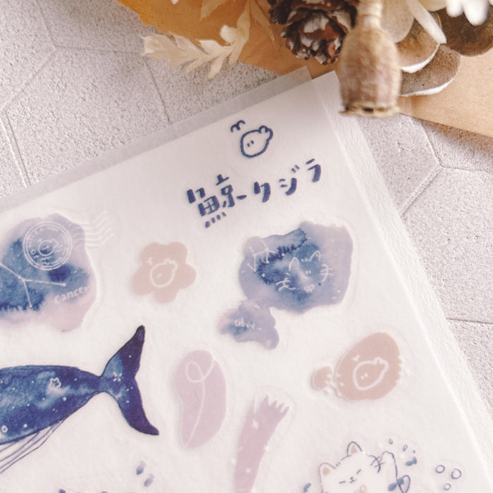 魚餅一隻熊 UBEE Transfer Sticker // Whale and Cat