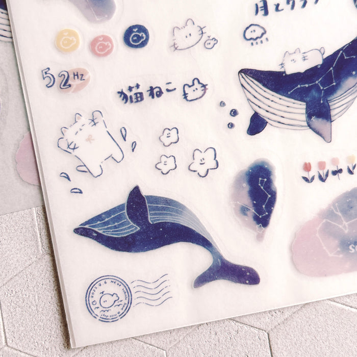 魚餅一隻熊 UBEE Transfer Sticker // Whale and Cat