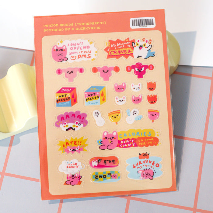 Quirkyqing by yiqing gan Sticker Sheet // Period Moods