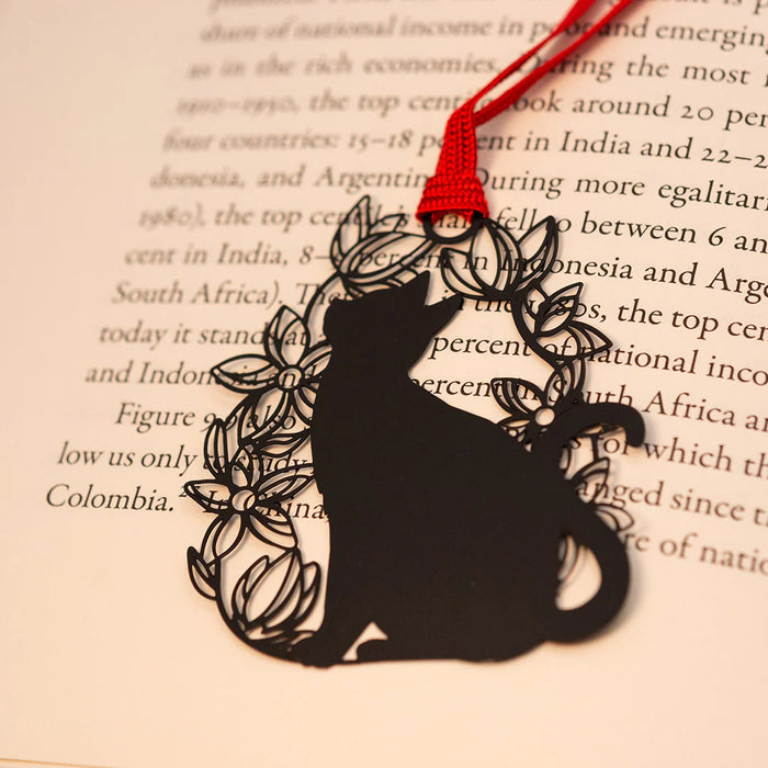 Cat and Flower Metal Bookmark