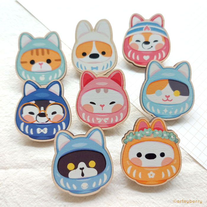 Artsyberry Wooden Pin // Daruma (8 designs)