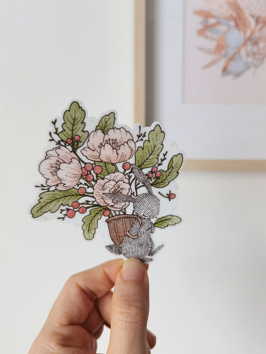 Whimsy Whimsical Waterproof Sticker - Rabbit's Blooming Basket