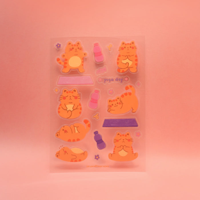 secondfloor.neko Transparent Sticker Sheet // Yoga Cat