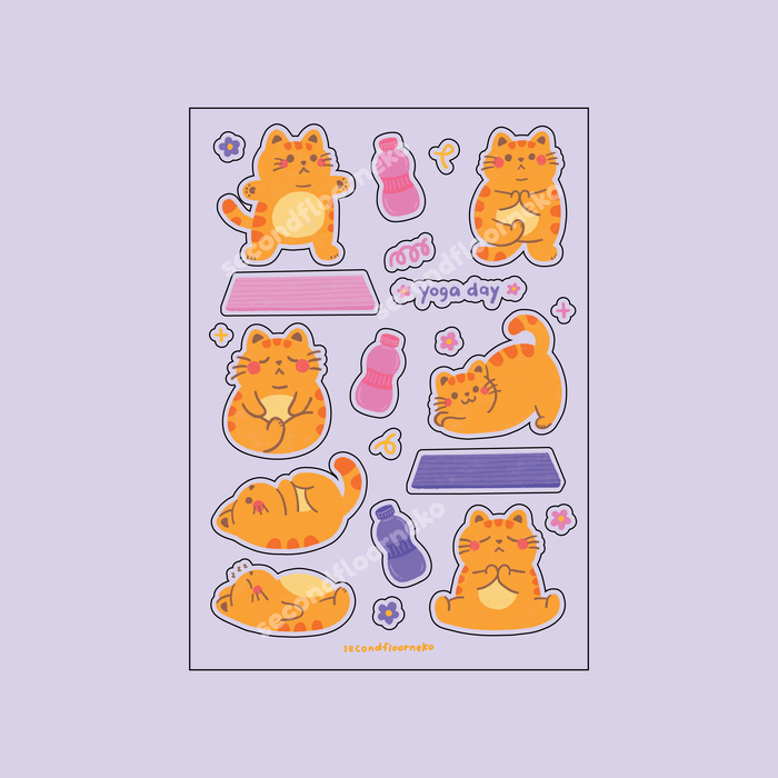 secondfloor.neko Transparent Sticker Sheet // Yoga Cat