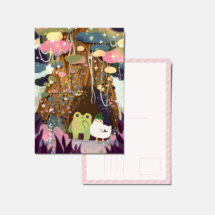 Panda Yoong Postcard // Frog & Ducky Big Purple Pink Tree