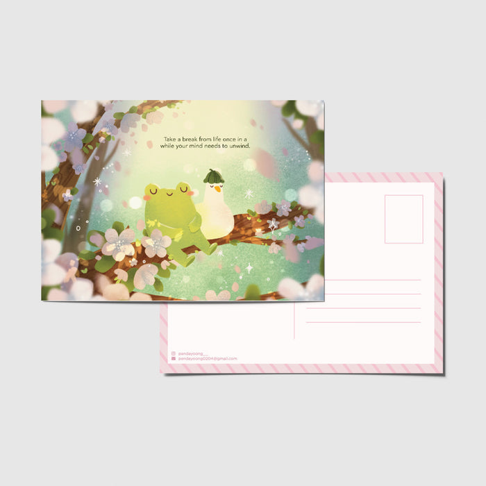 Panda Yoong Postcard // Frog & Ducky Cherry Blossom Tree
