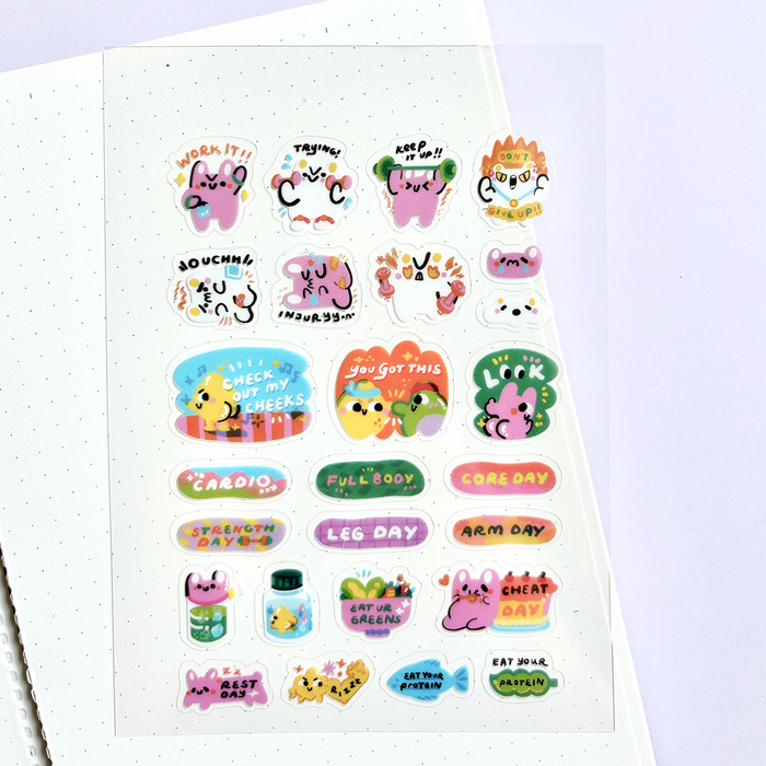 Quirkyqing by yiqing gan Sticker Sheet // Work Out