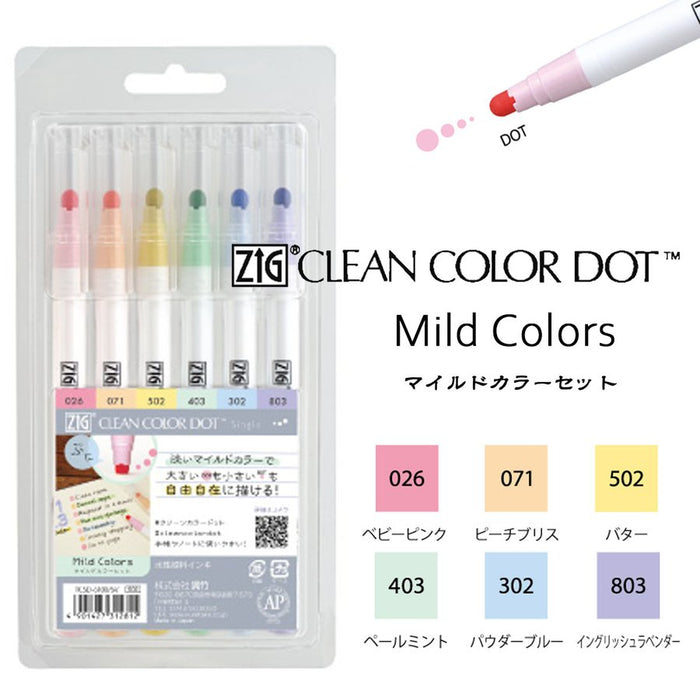 Kuretake ZIG Clean Color Dot Mild Single Tip // Set of 6