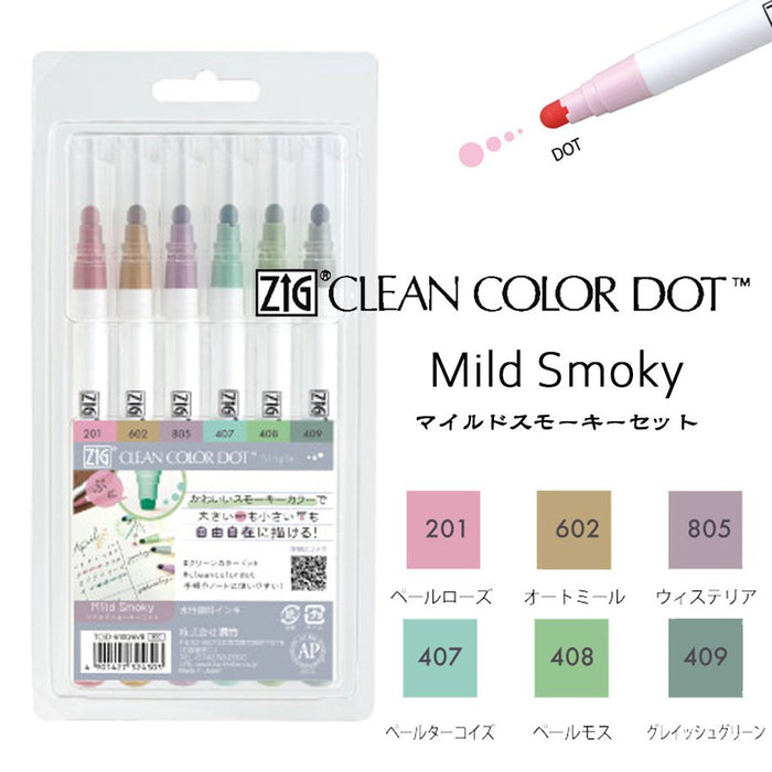 Kuretake ZIG Clean Color Dot Mild Single Tip // Set of 6