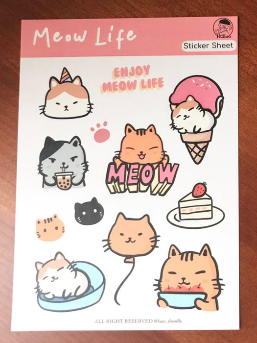 Bao Doodle Sticker Sheet // Pink Meow Life