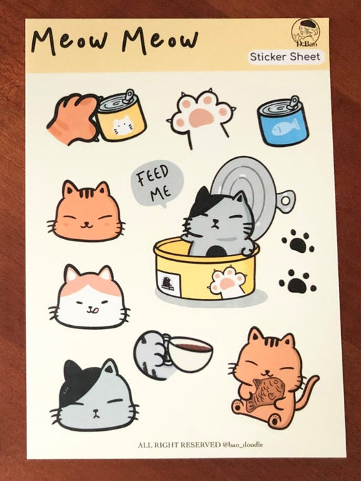 Bao Doodle Sticker Sheet // Meow Meow