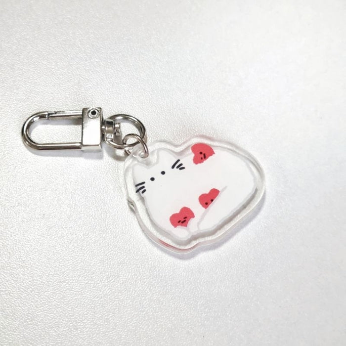 Everidayyou Keychain // White Cat & Little Hearts