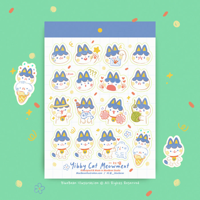 BlueBean 蓝豆 Sticker Sheet // Yibby Cat Meowment
