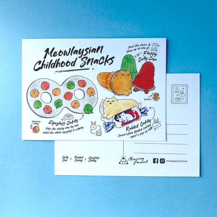 Moving Pencil Postcard // Meowlaysian Childhood Snacks 1