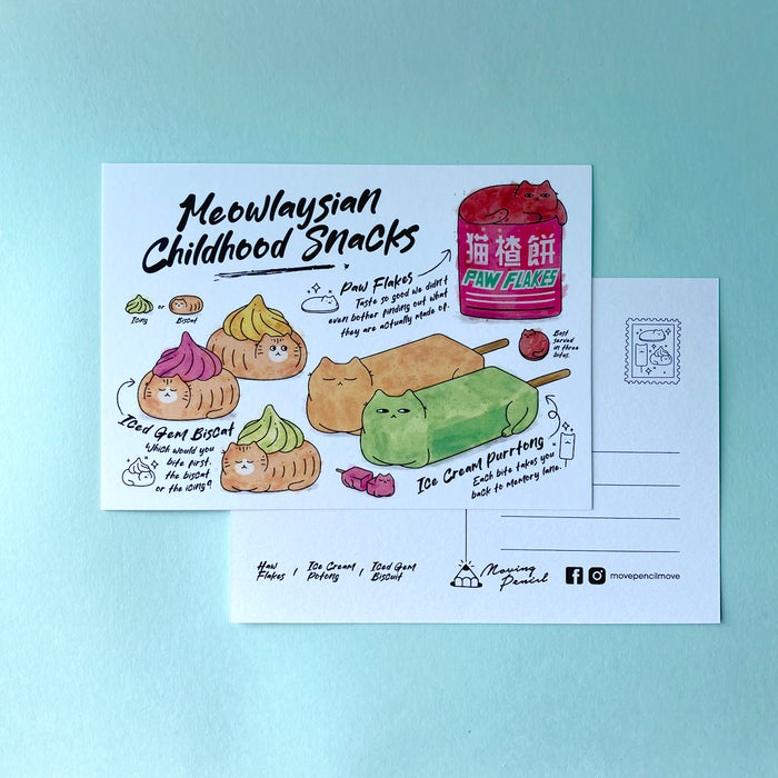 Moving Pencil Postcard // Meowlaysian Childhood Snacks 2