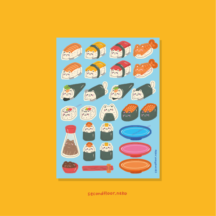secondfloor.neko Sticker Sheet // Sushi Cats